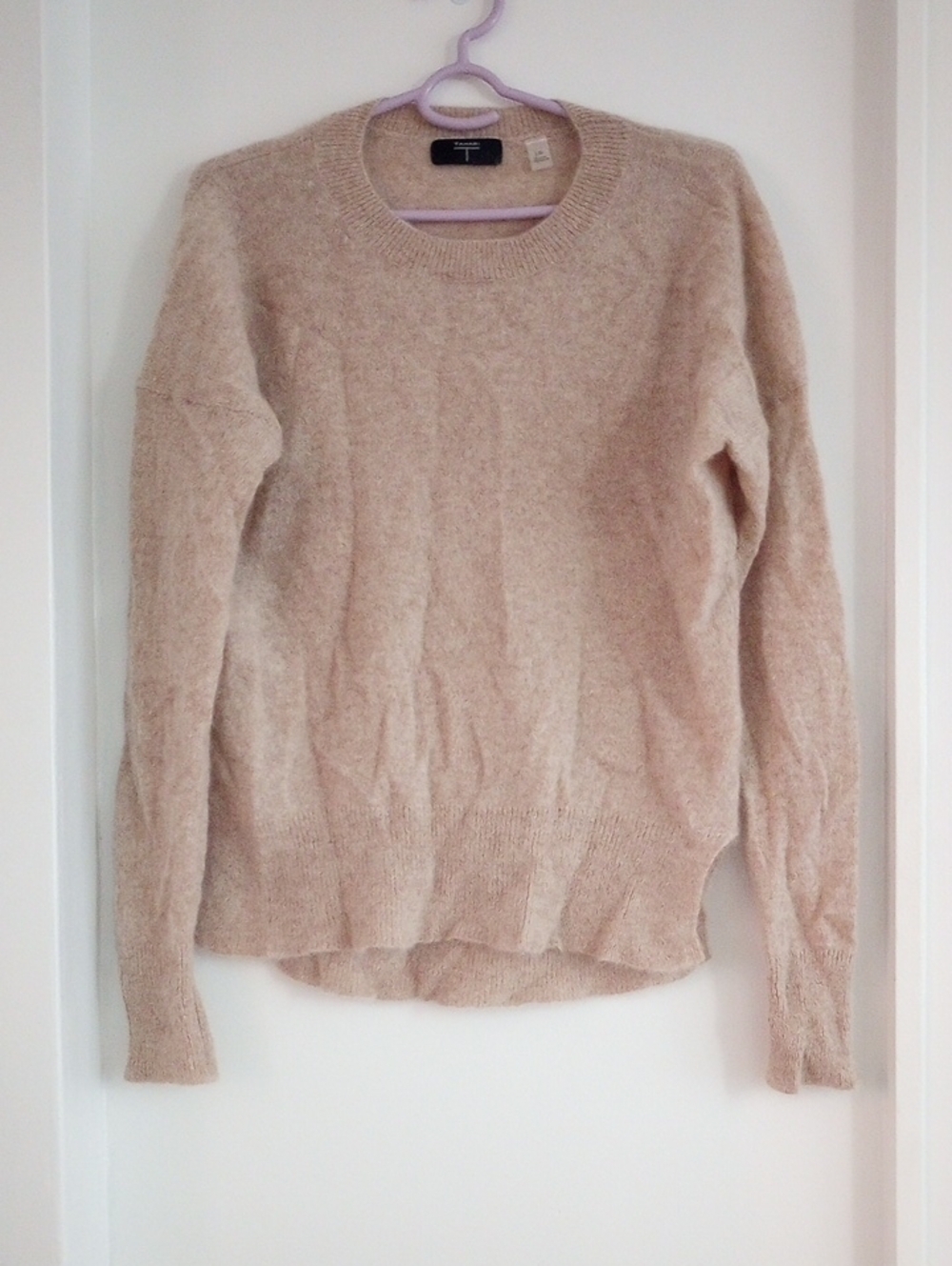 Tahari 100% Cashmere Tan Brown Crewneck Scoop Sweater Size L
